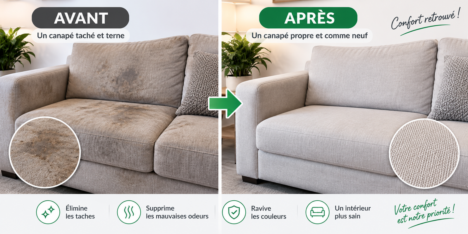 Avant après nettoyage canapé Casablanca